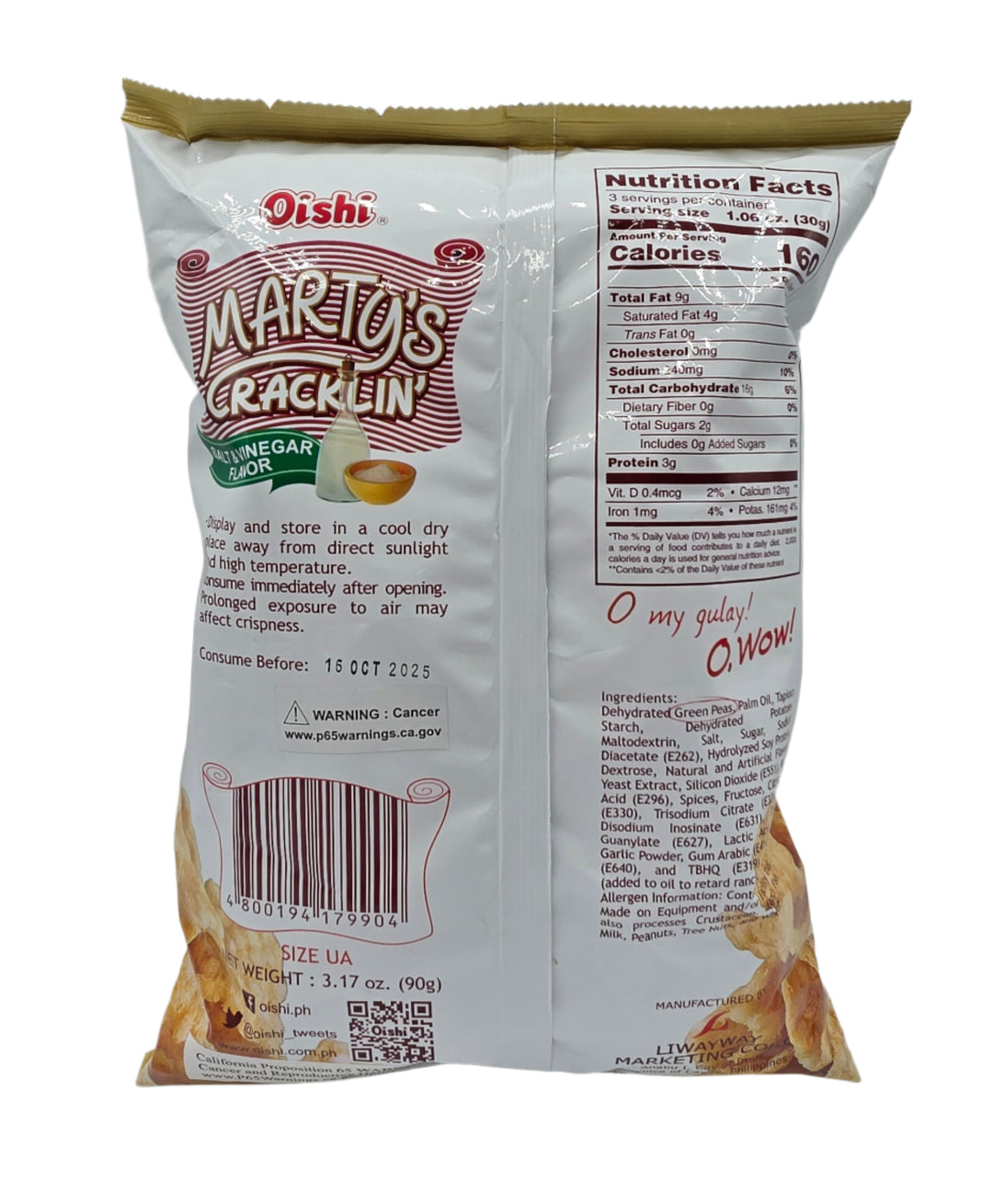 Oishi Marty's Cracklin' Salt & Vinegar Flavor - 90g