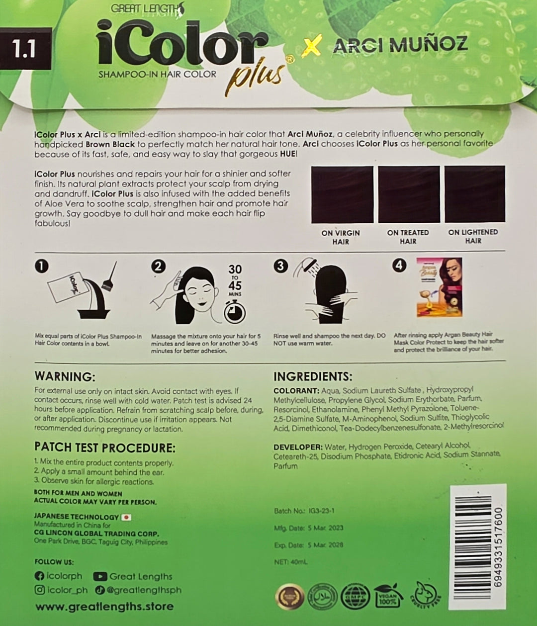 iColor Plus Shampoo-In Hair Color 1.1 Brown Black - 40mL