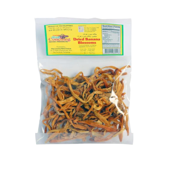 Packaged dried banana blossoms with Conching brand label on a transparent background