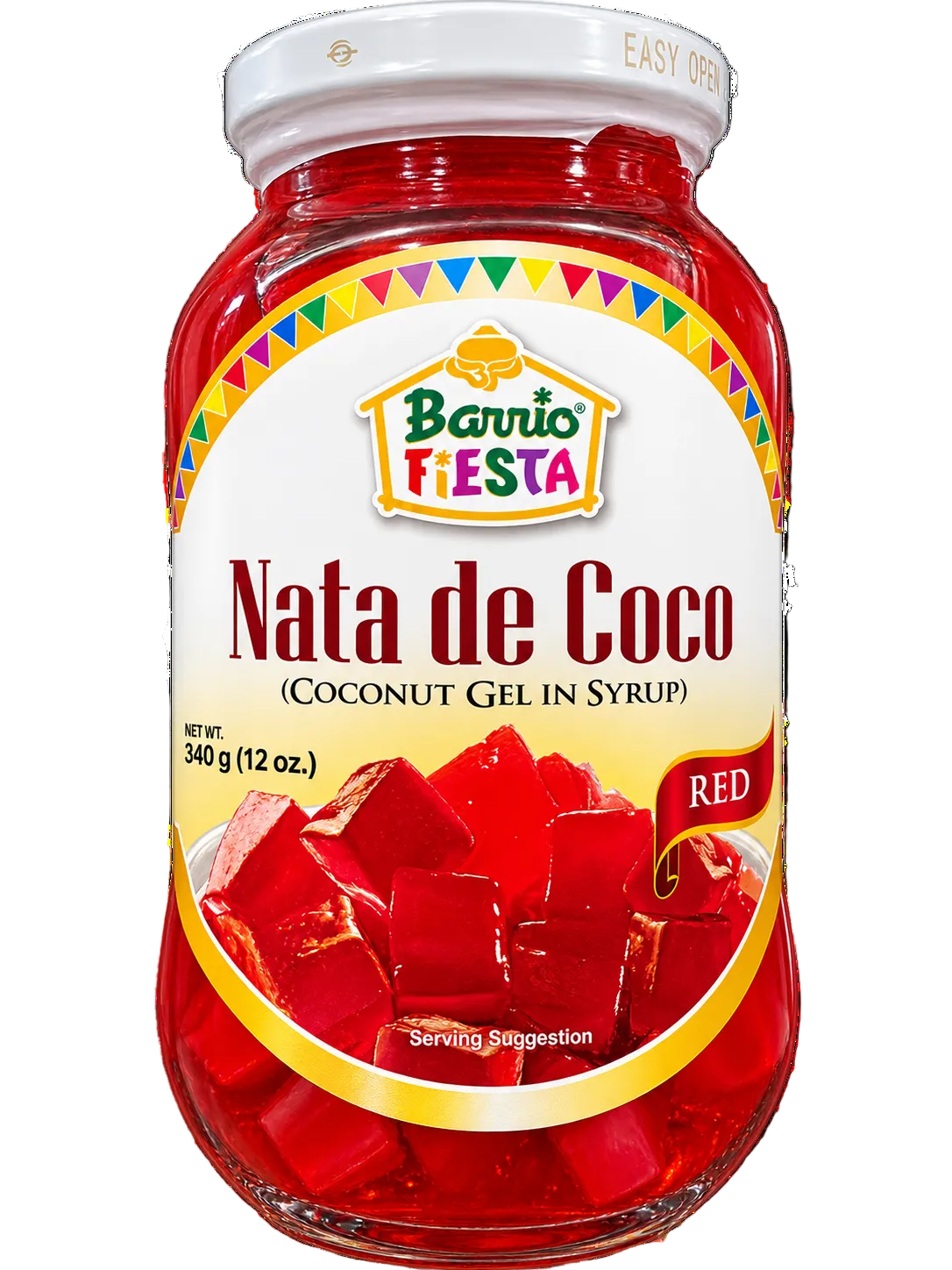Barrio Fiesta Nata de Coco Red Coconut Gel in Syrup, 12 oz jar