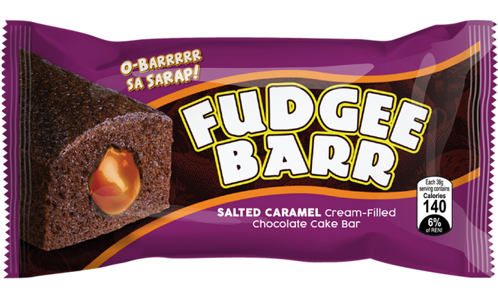 Rebisco Fudgee Barr Salted Caramel Cream Filled Chocolate Cake Bar 10 x 40g - 400g