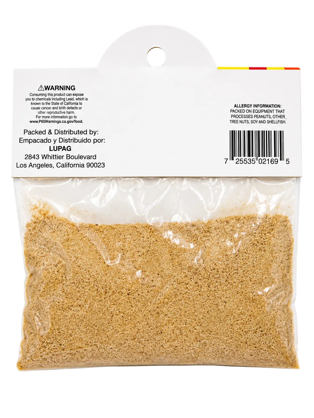 A clear plastic bag filled with light tan wood shavings or sawdust, sealed with a white cardboard header card that includes a barcode and printed company text. The product is photographed against a plain white background.