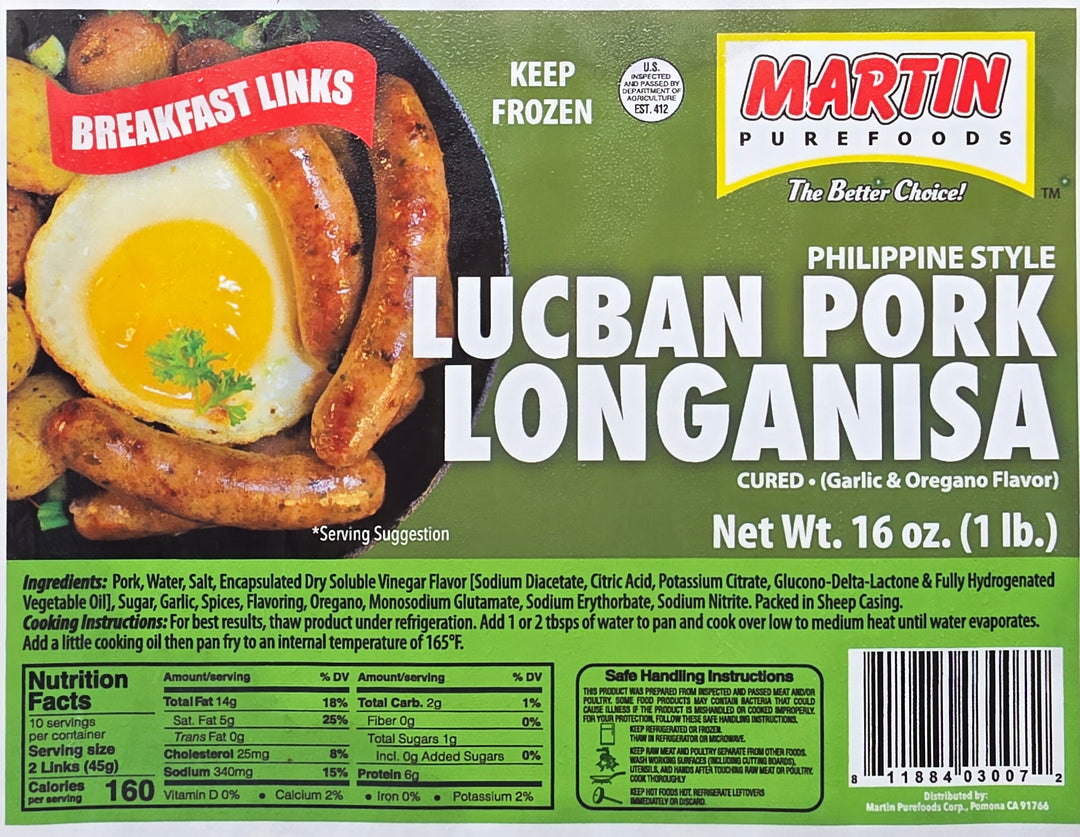 Martin Purefoods Breakfast Links Lucban Pork Longanisa - 16oz