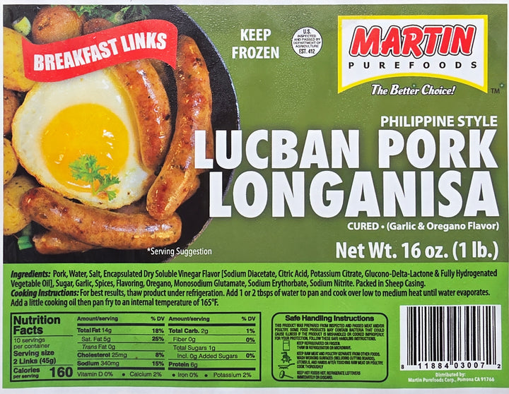 Martin Purefoods Breakfast Links Lucban Pork Longanisa - 16oz
