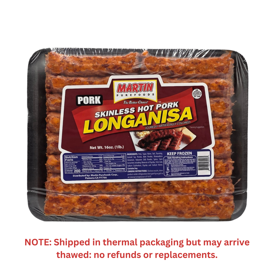 Martin Purefoods Skinless Hot Pork Longanisa - 16oz