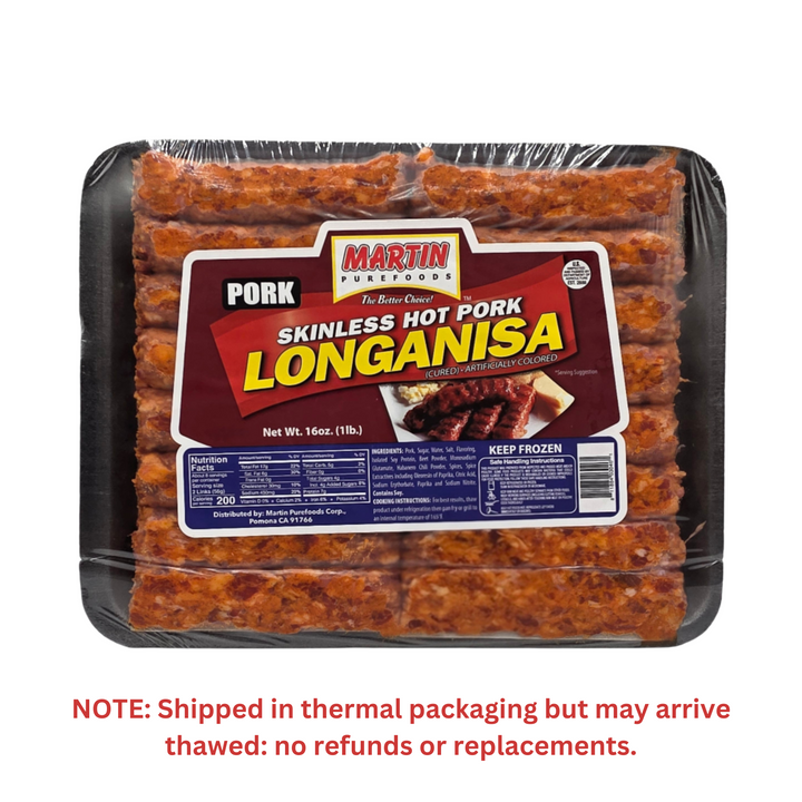 Martin Purefoods Skinless Hot Pork Longanisa - 16oz