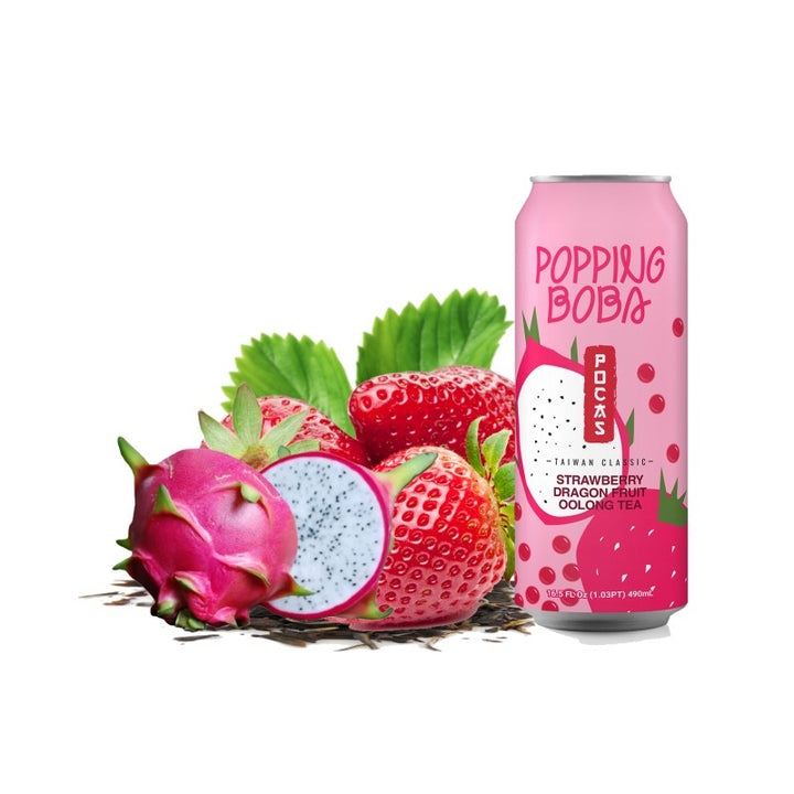 Pocas Popping Boba Drink Strawberry Dragon Fruit Oolong Tea - 16.5 fl oz