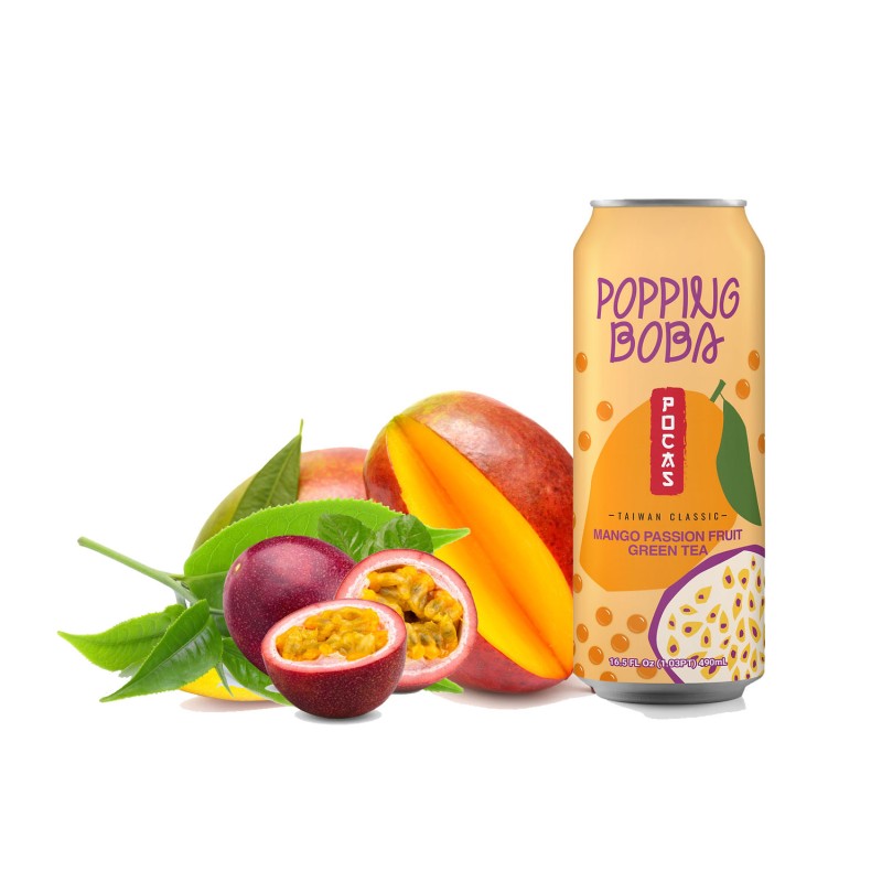 Pocas Popping Boba Drink Mango Passion Fruit Grean Tea - 16.5 fl oz