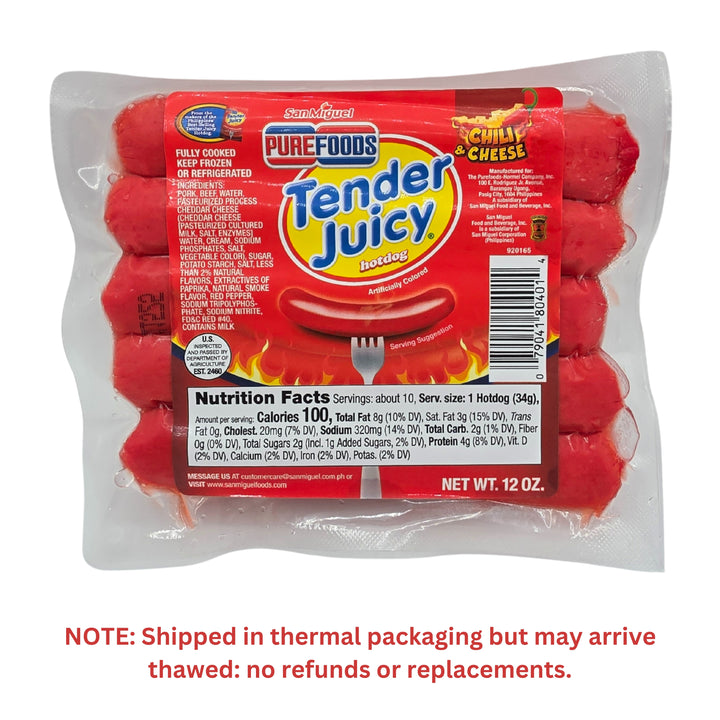 Purefoods Tender Juicy Hotdog Chili & Cheese - 12 oz