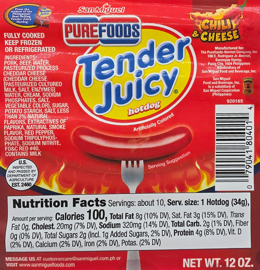 Purefoods Tender Juicy Hotdog Chili & Cheese - 12 oz