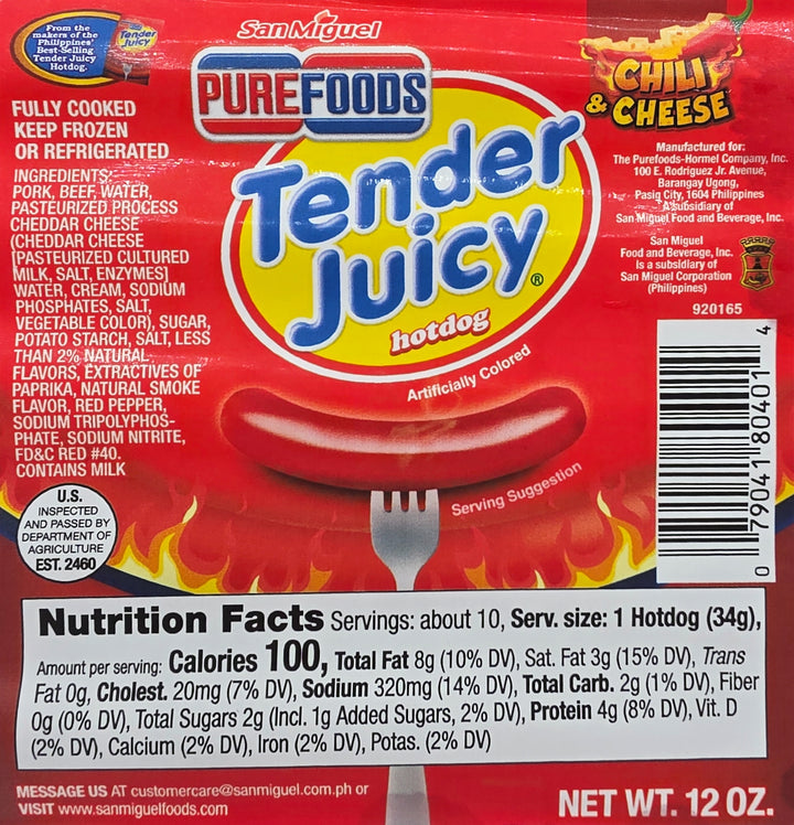 Purefoods Tender Juicy Hotdog Chili & Cheese - 12 oz