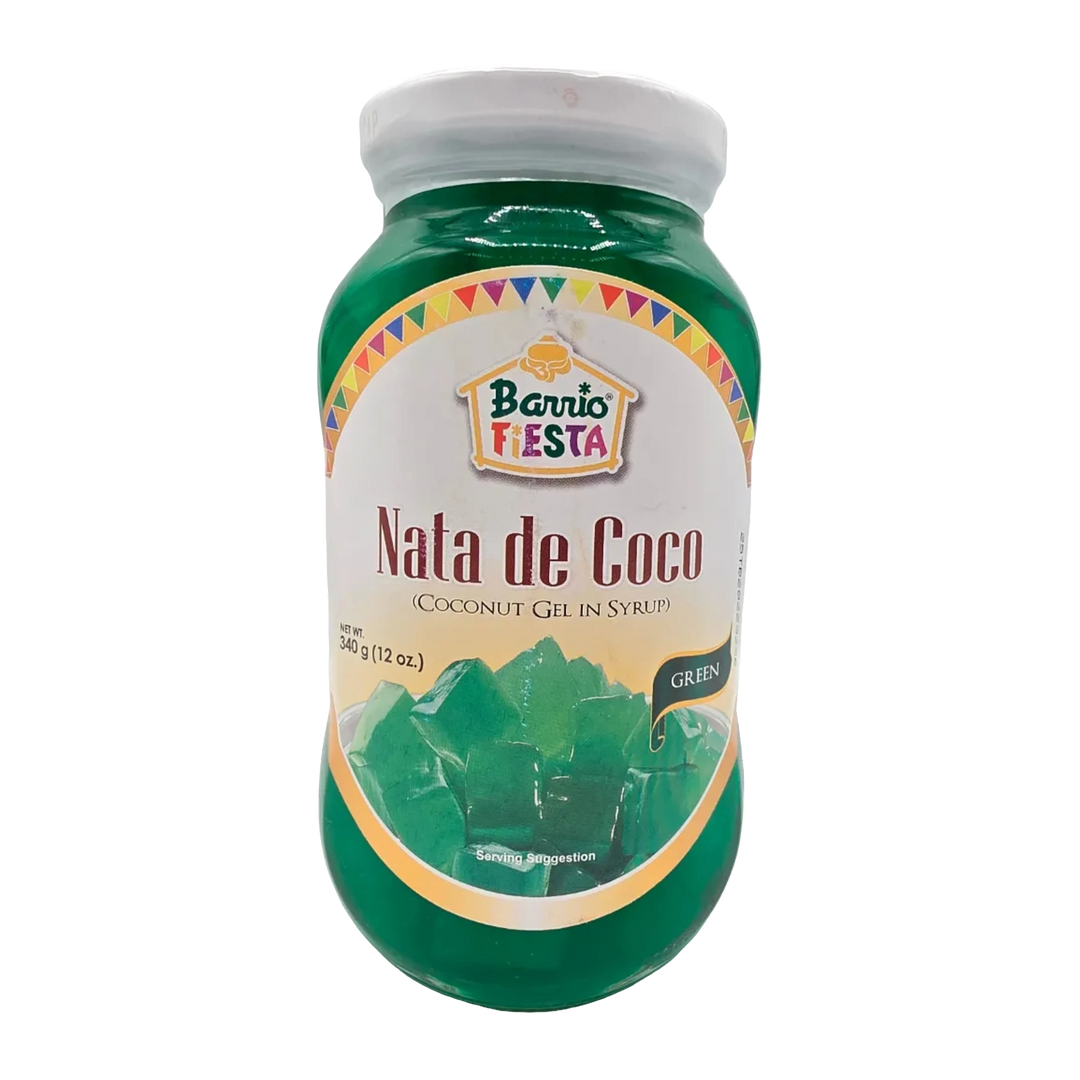 Barrio Fiesta Nata de Coco (Coconut Gel in Syrup) Green - 12oz on a transparent background