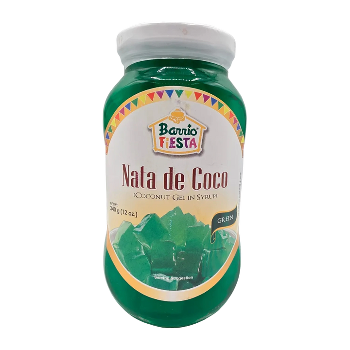 Barrio Fiesta Nata de Coco (Coconut Gel in Syrup) Green - 12oz on a transparent background
