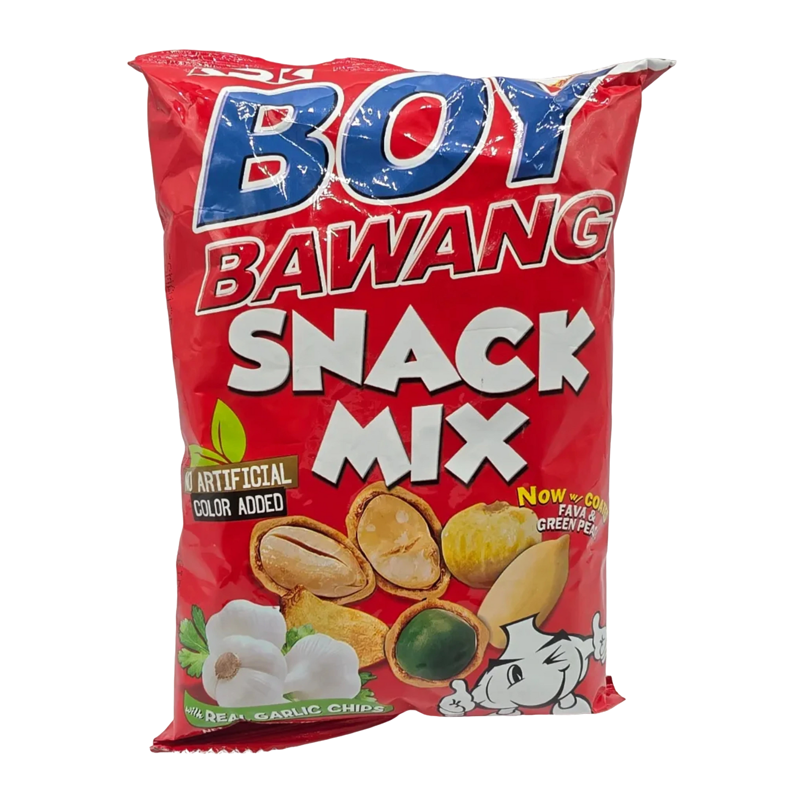 Red package of Boy Bawang Snack Mix on a transparent background