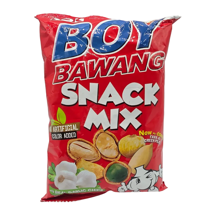 Red package of Boy Bawang Snack Mix on a transparent background