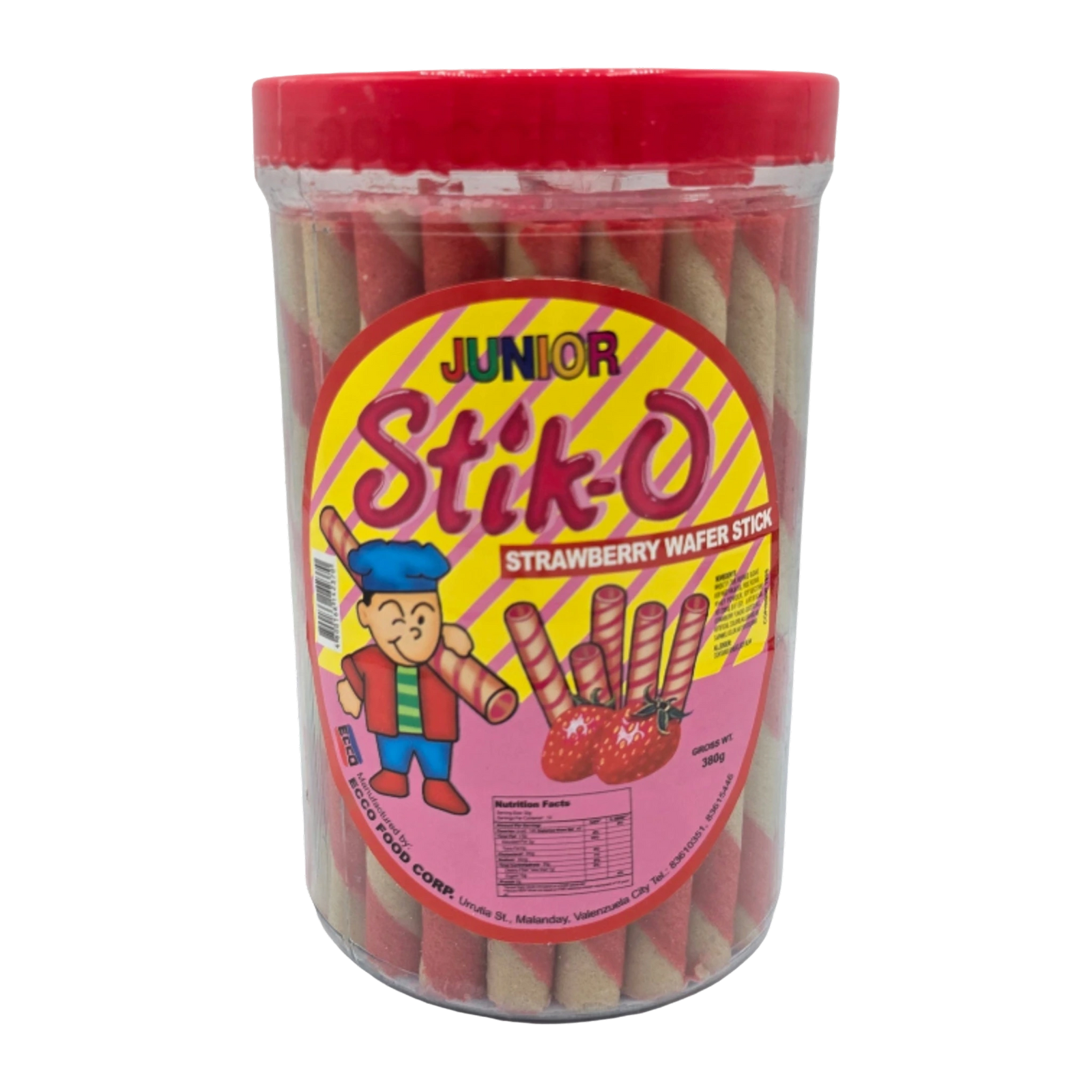 Ecco Junior Stik-O Strawberry Wafer Stick - 380g on a transparent background
