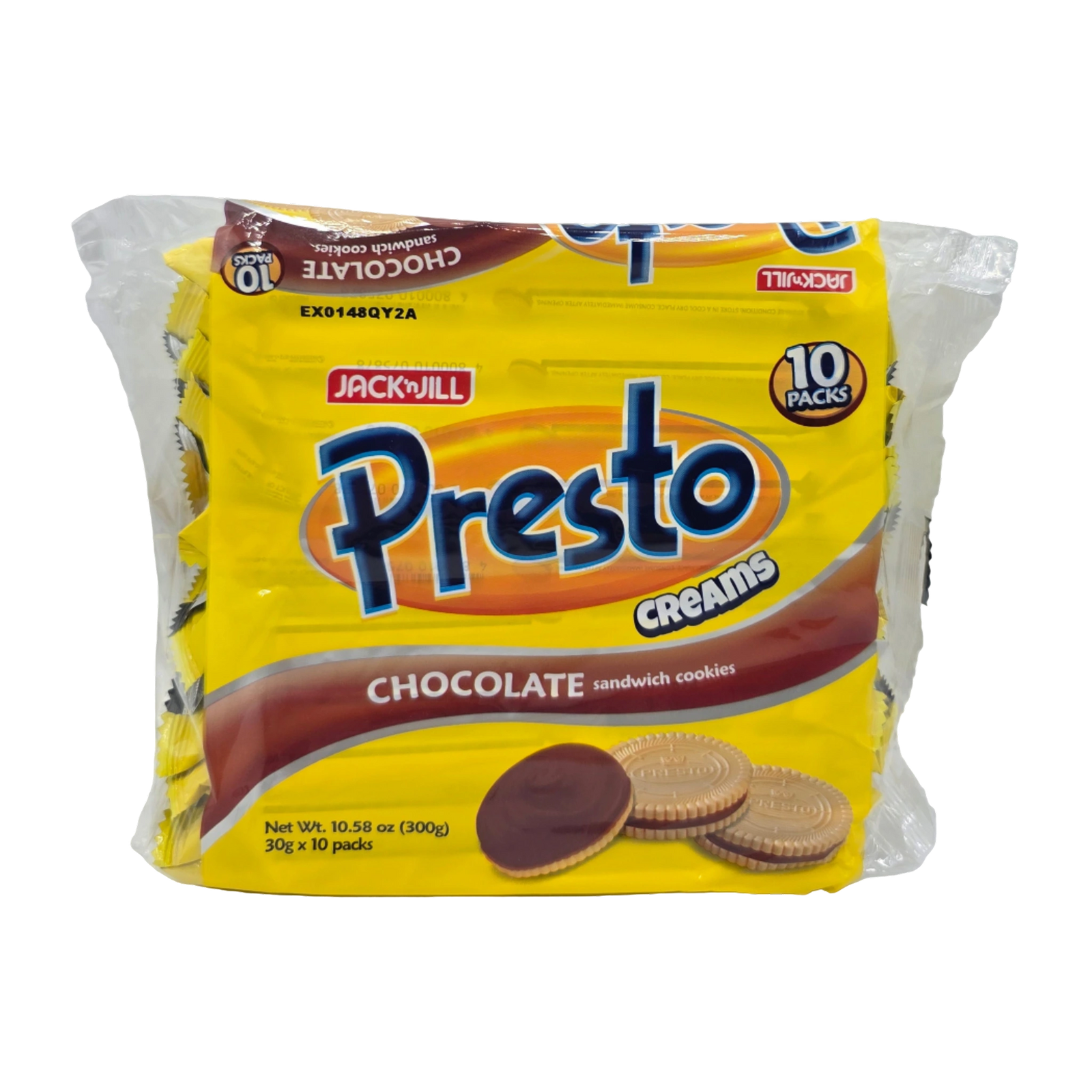 Jack 'n Jill Presto Creams Chocolate Sandwich Cookie - 10x30g on a transparent background