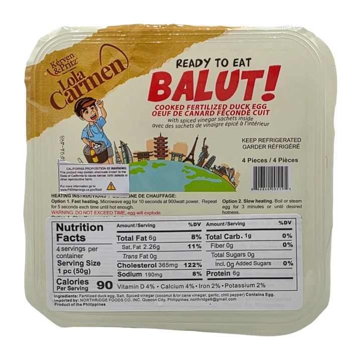 Lola Carmen Ready to Eat Balut (Cooked Fertilized Duck Egg) - 4pc/pack