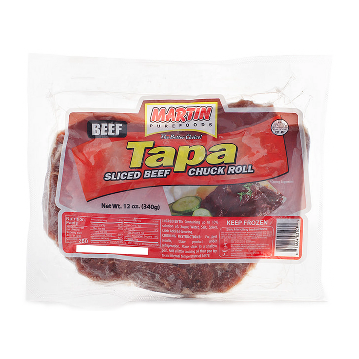 Martin Purefoods Beef Tapa Sliced Beef Chuck Roll - 12 oz on a transparent background