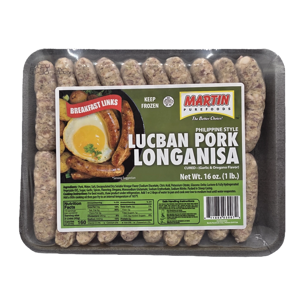 Martin Purefoods Breakfast Links Lucban Pork Longanisa - 16oz on a transparent background