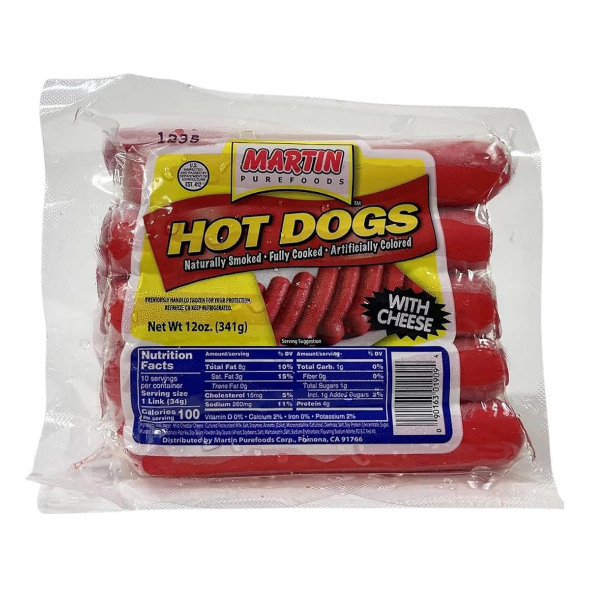 Martin Purefoods Hotdogs w/ Cheese - 12oz on a transparent background
