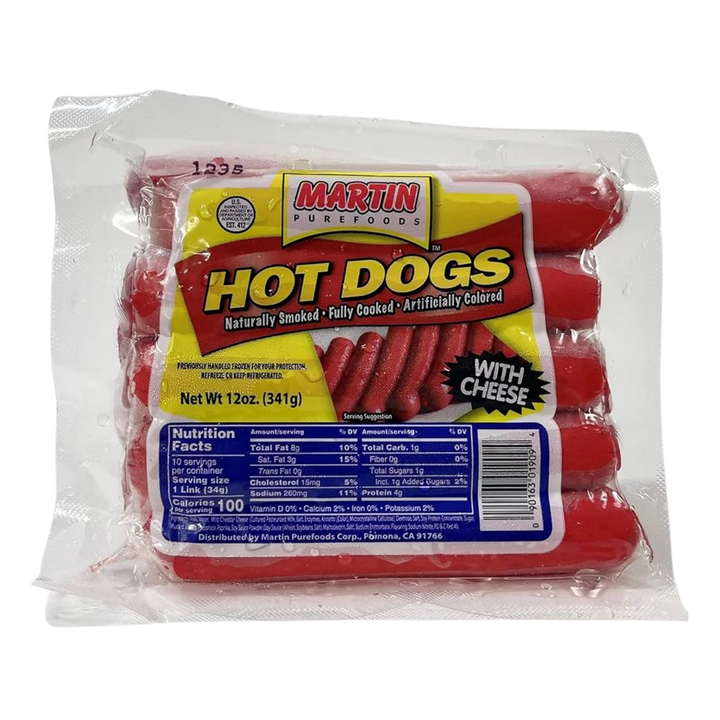 Martin Purefoods Hotdogs w/ Cheese - 12oz on a transparent background