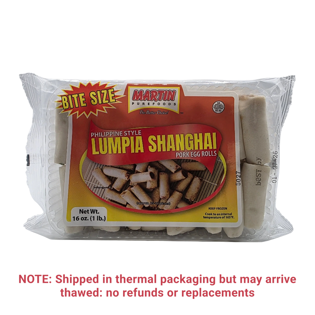 Martin Purefoods Lumpia Shanghai Pork Egg Rolls Bite Size - 1lb on a transparent background