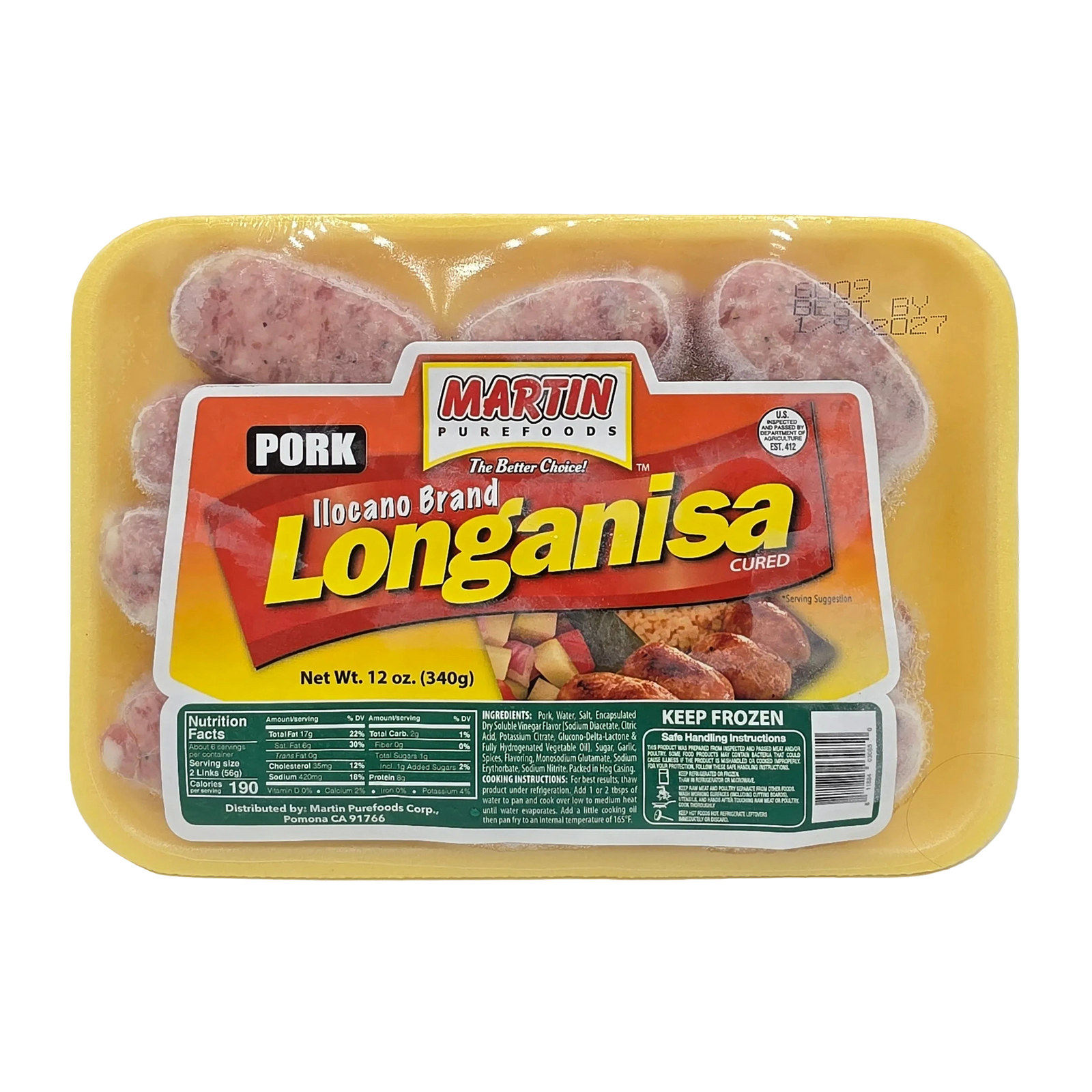 Martin Purefoods Pork Ilocano Brand Longanisa - 12oz on a transparent background