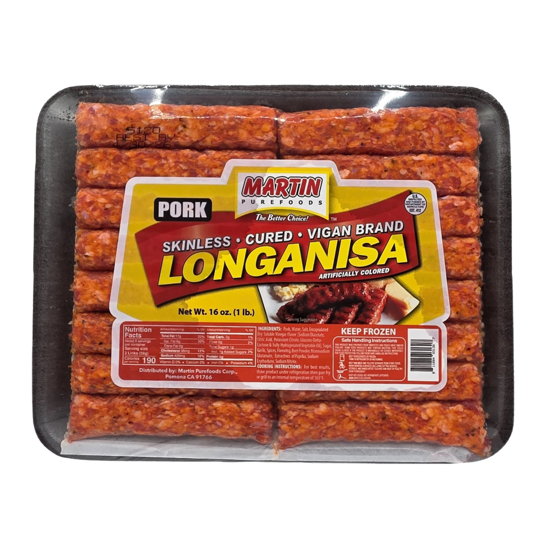 Martin Purefoods Pork Skinless Cured Vigan Brand Longanisa - 16oz on a transparent background
