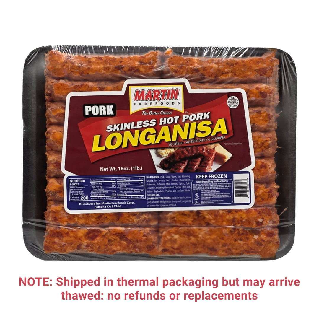 Martin Purefoods Skinless Hot Pork Longanisa - 16oz