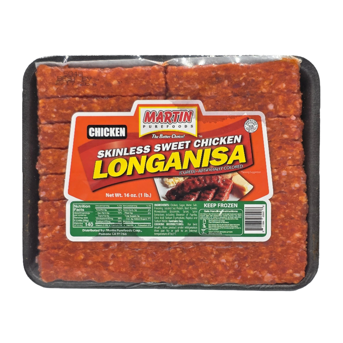 Martin Purefoods Skinless Sweet Chicken Longanisa - 16oz on a transparent background