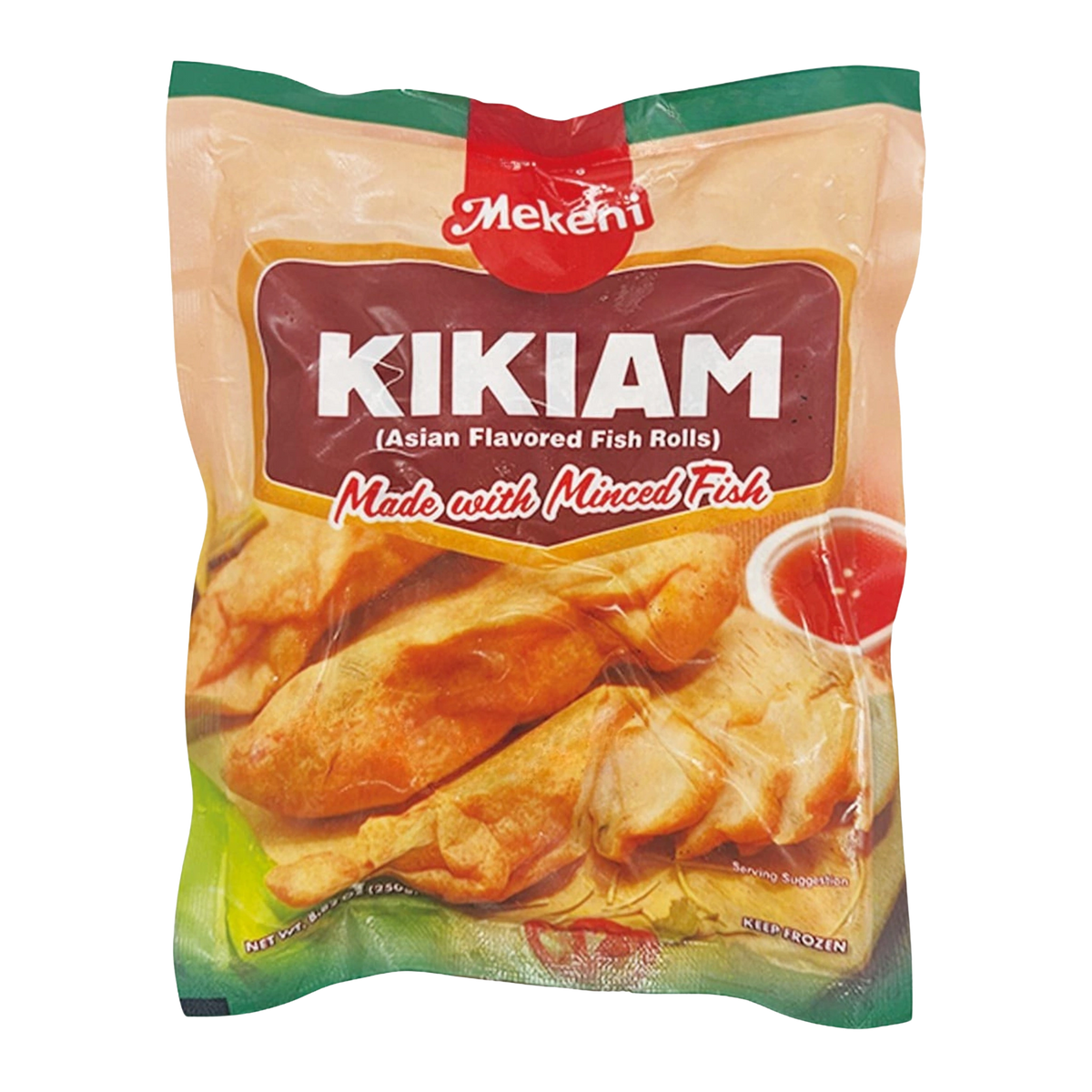 Mekeni Kikiam Asian Flavored Fish Rolls - 250g on a transparent background