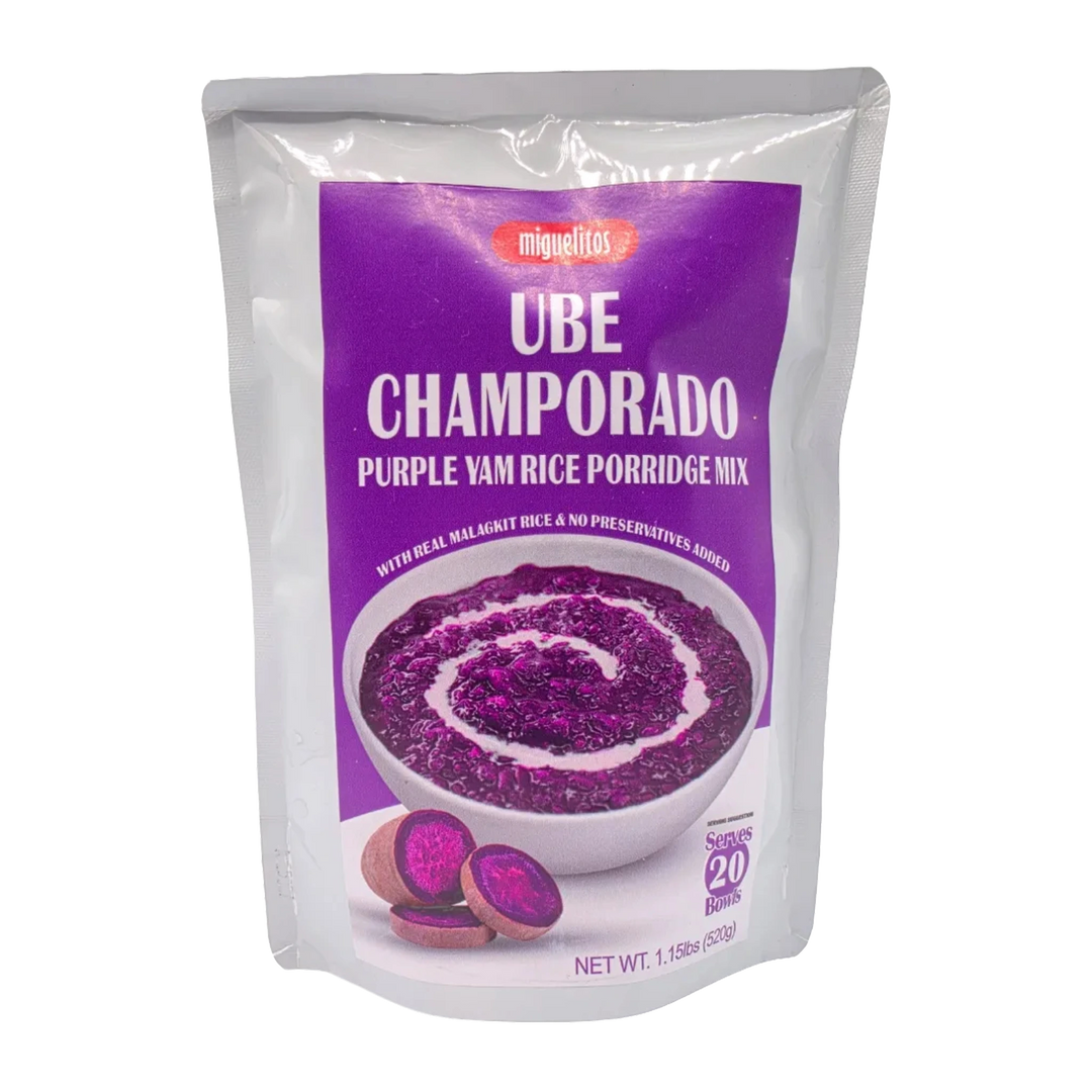 Miguelitos Ube Champorado Purple Yam Rice Porridge Mix - 520g on a transparent background