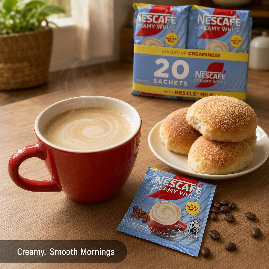 Nescafe Creamy White Coffee with Nestle Milk Drink (20 sachets) - 20x20g