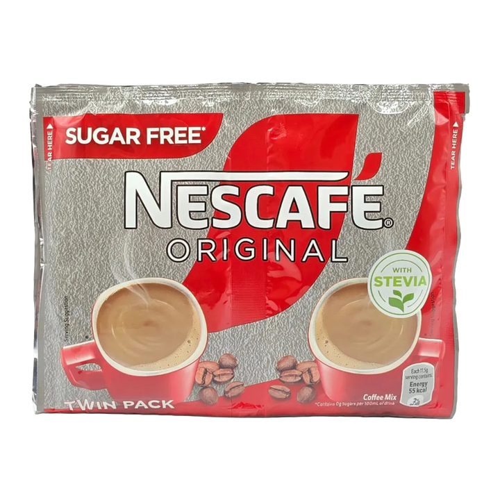 Nescafe Original sugar-free coffee mix twin pack on a transparent background