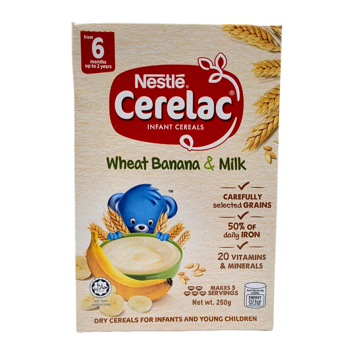 Nestle Cerelac Instant Cereal Wheat Banana & Milk - 250g on a transparent background