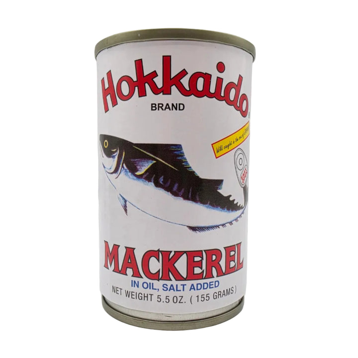Can of Hokkaido Mackerel on a white background