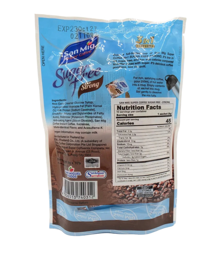 San Mig Super Coffee Sugar Free Strong 3-in-1 Coffe Mix- 10 Sachets