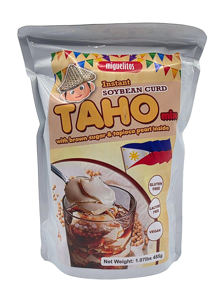 Package of Miguelitos Instant Soybean Curd Ta Ho with colorful label and spoon imagery.