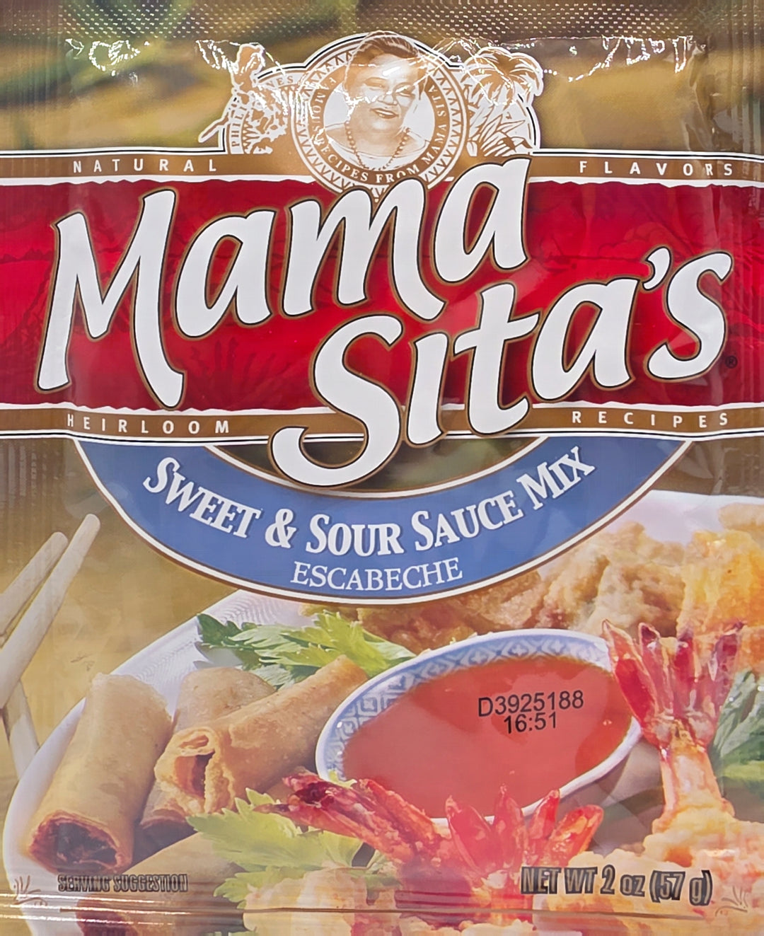 Mama Sita's Sweet & Sour Sauce Mix packaging with food images