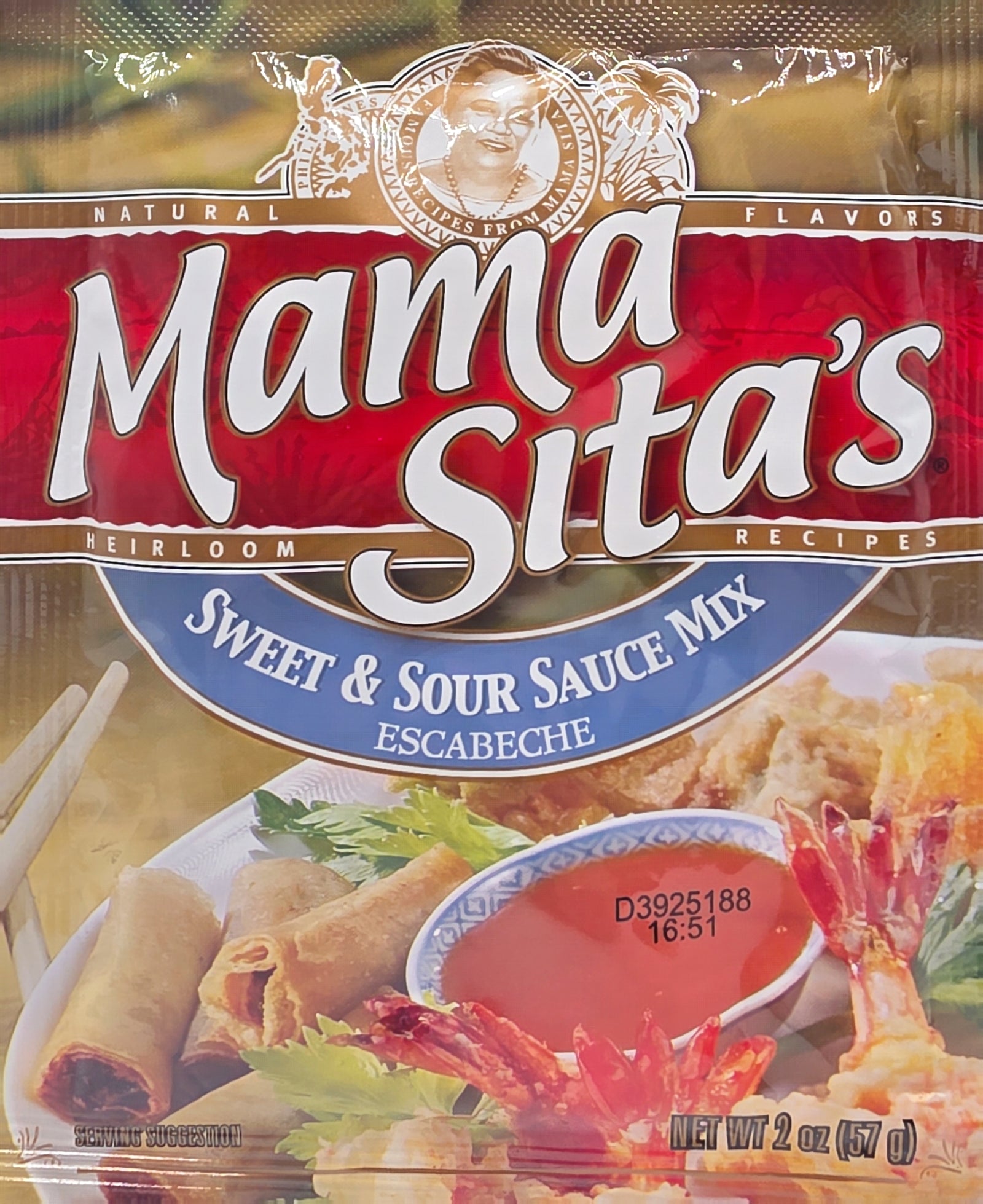 Mama Sita's Sweet & Sour Sauce Mix packaging with food images