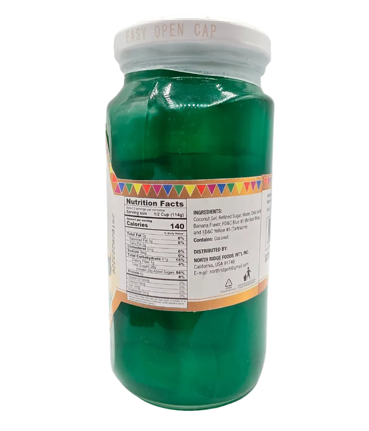 Green jar with a label on a white background