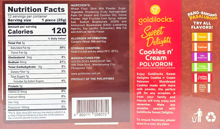 Goldilocks Sweet Delights Cookies & Cream Polvoron - 12x25g