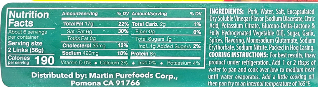 Martin Purefoods Pork Ilocano Brand Longanisa - 12oz