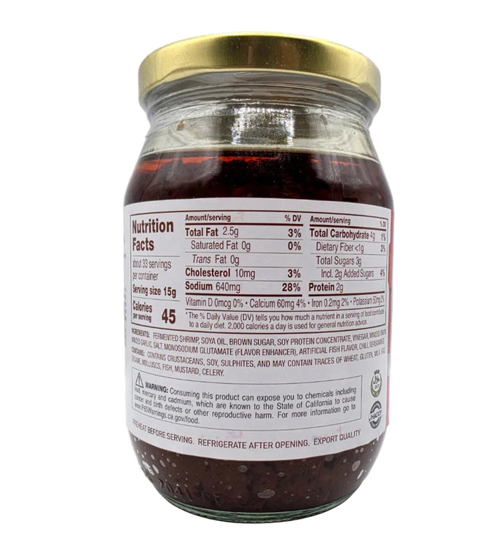 Jar of a food product with a nutrition label on a white background