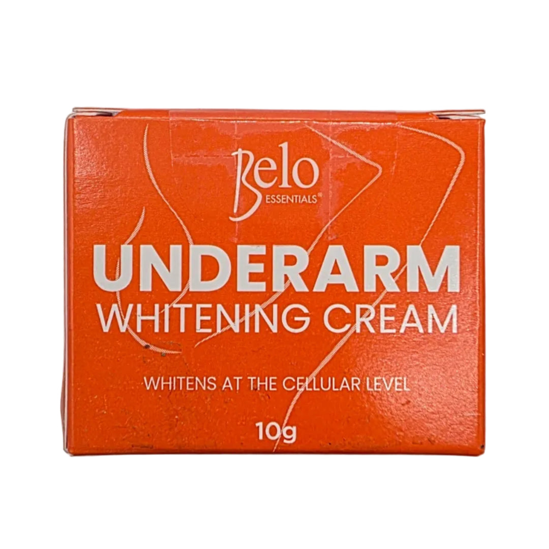 Orange box of Belo Underarm Whitening Cream on a white background
