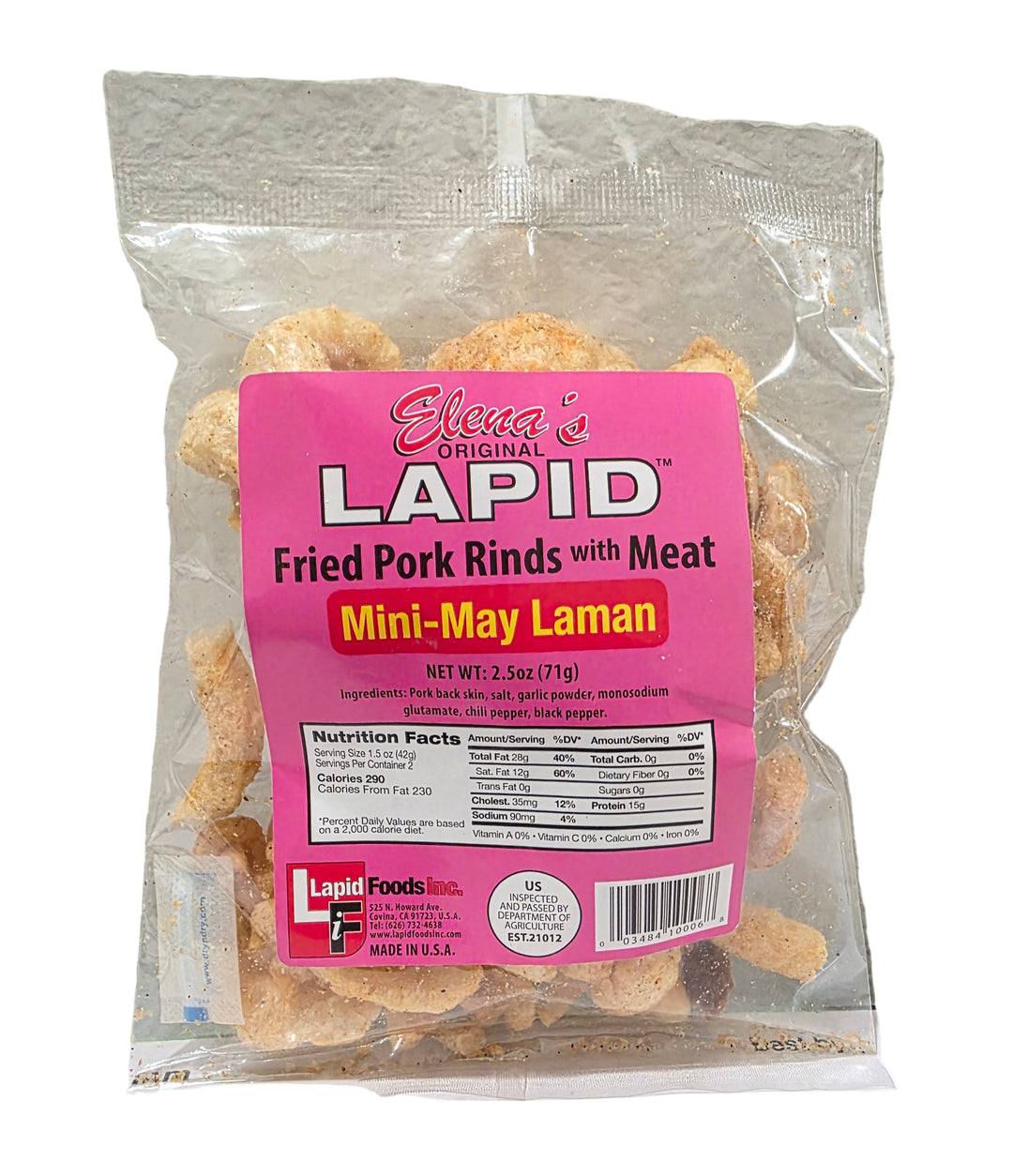 Elena's Original Lapid Fried Pork Rinds (Mini) May Laman - 2.5 oz