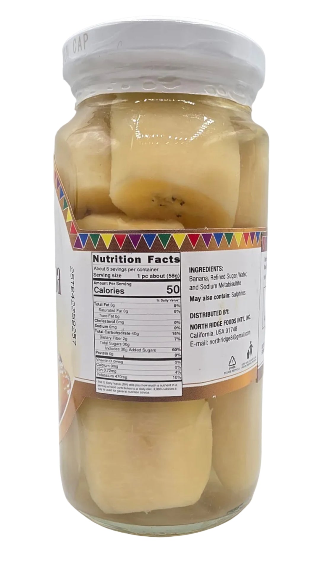 Jar of pickled vegetables with a colorful label on a white background
