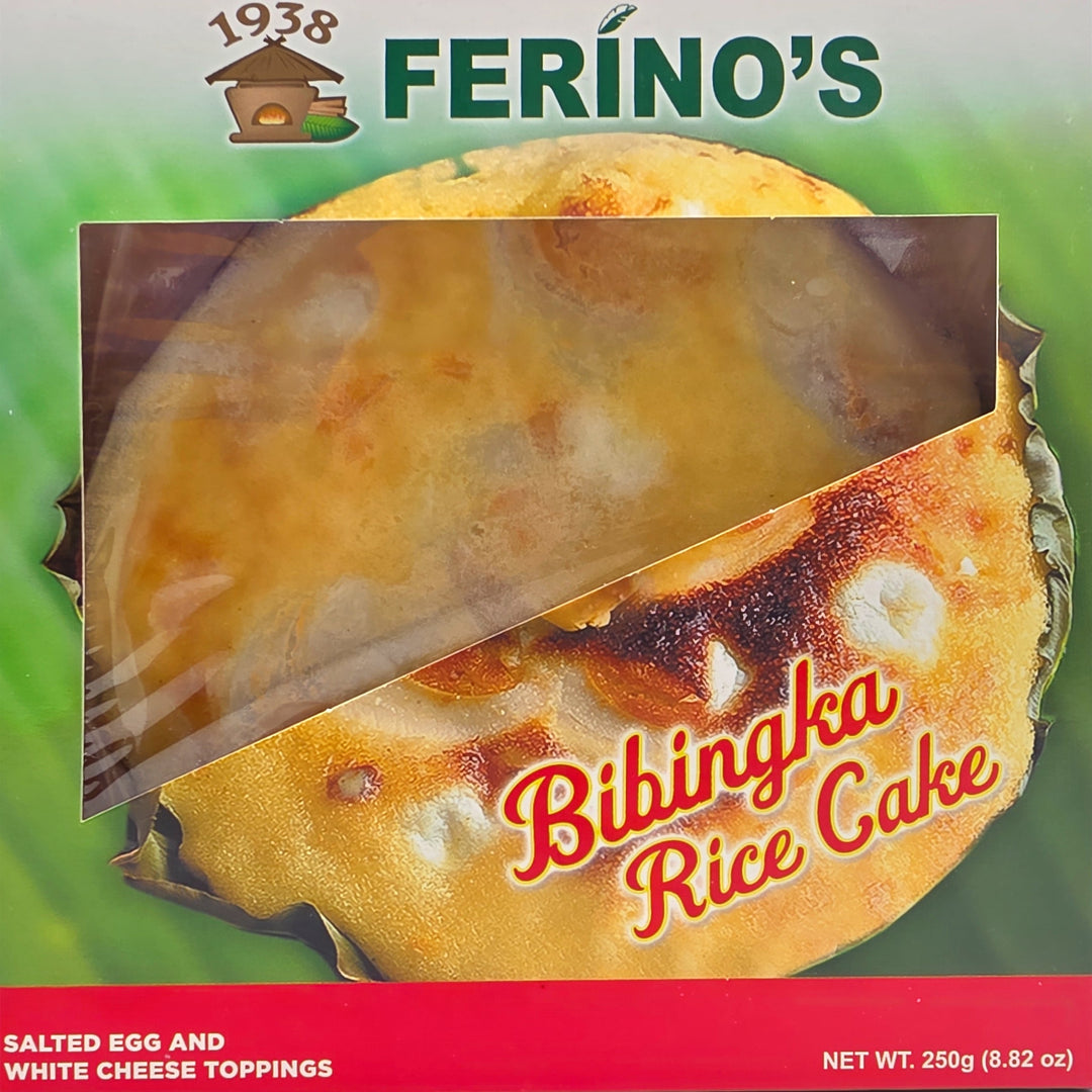 Bibingka rice cake packaging with visible brand logo on a green background