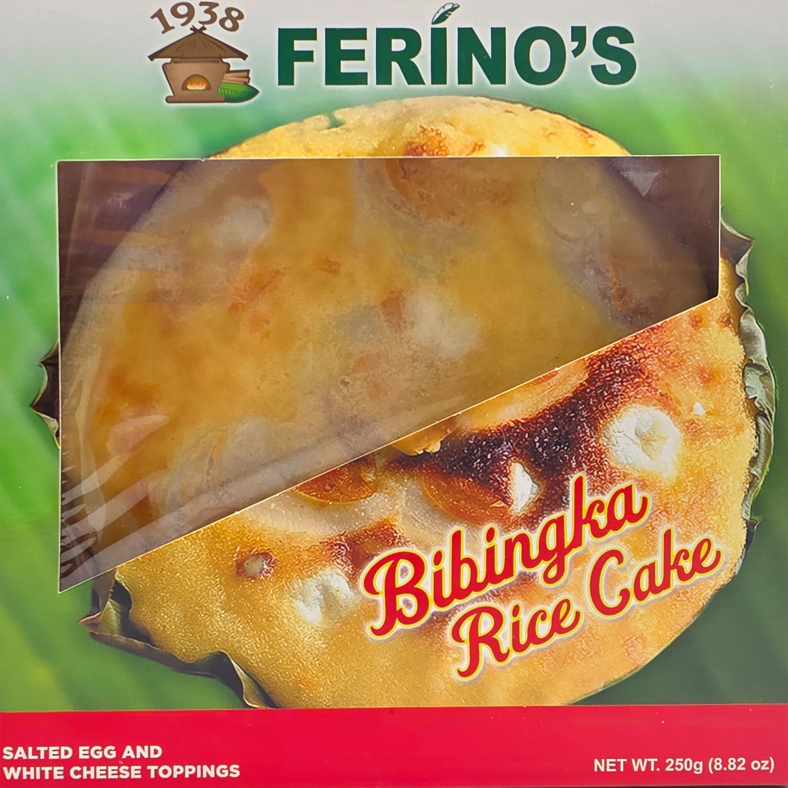 Bibingka rice cake packaging with visible brand logo on a green background